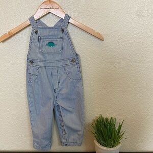 Carter’s blue and white striped overalls dinosaur
